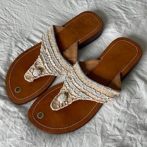 White and Cream Flat Summer Sandals